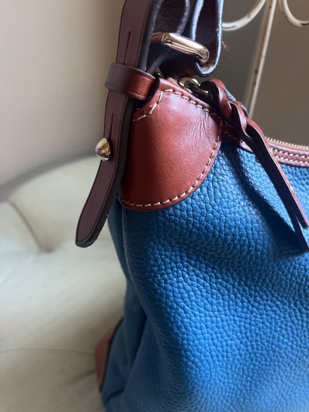 Dooney & Bourke Blue Leather Hobo with Brown Trim - Picture 4 of 17